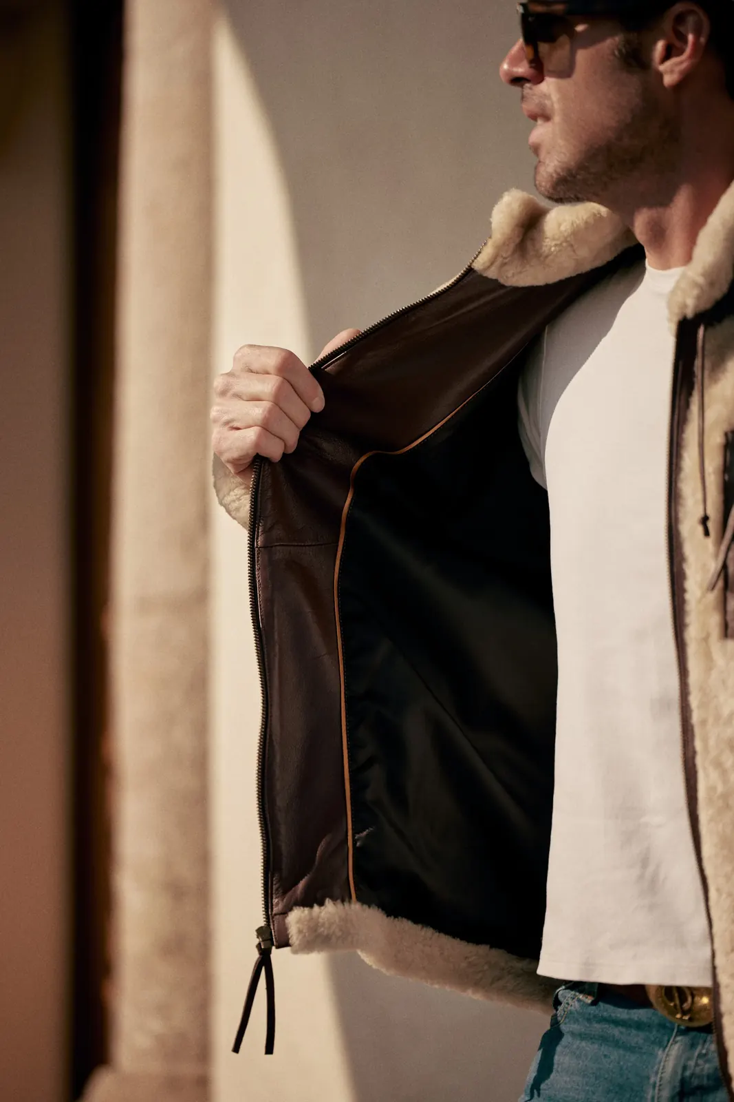 chamarra shearling crema