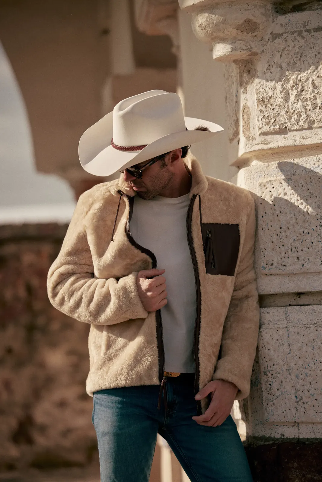 chamarra shearling crema