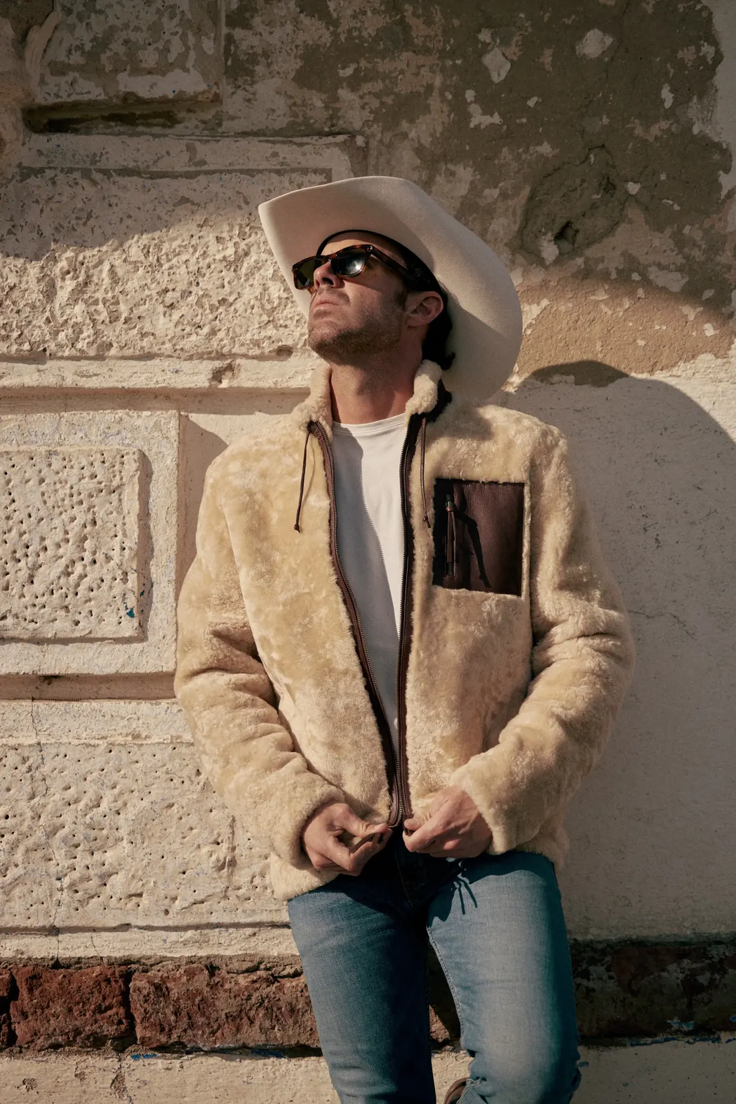 chamarra shearling crema
